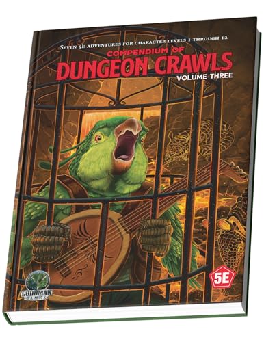 Book cover: “Compendium of Dungeon Crawls #3” with a parrot in a cage.