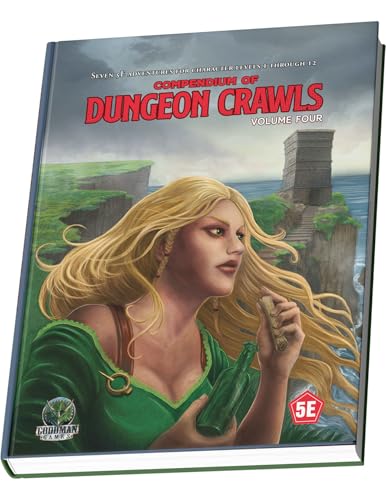 Book cover: "Compendium of Dungeon Crawls #4" with fantasy art of a woman.