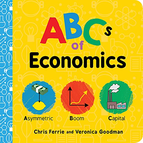 Book cover titled ABCs of Economics with illustrations of money, a graph, and factory.