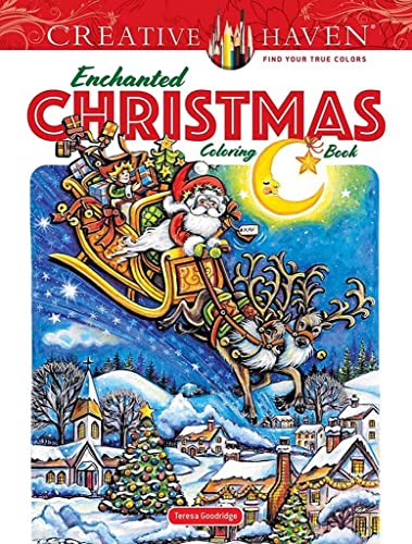 Christmas coloring book cover with Santa, reindeer, and a snowy village.