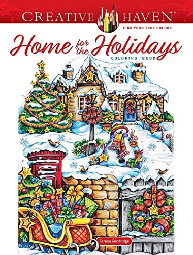 Coloring book cover depicting a snowy winter scene with a decorated house.