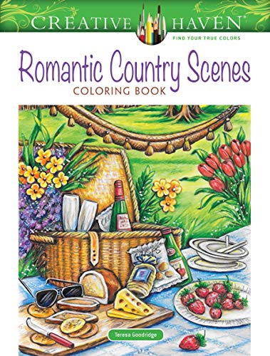 Coloring book cover depicting a detailed picnic scene in a country garden.
