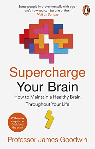 Book cover: "Supercharge Your Brain" with colorful puzzle piece illustration.