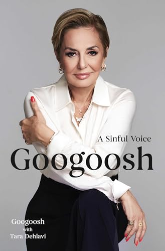Book cover featuring portrait of Iranian singer Googoosh in white shirt.