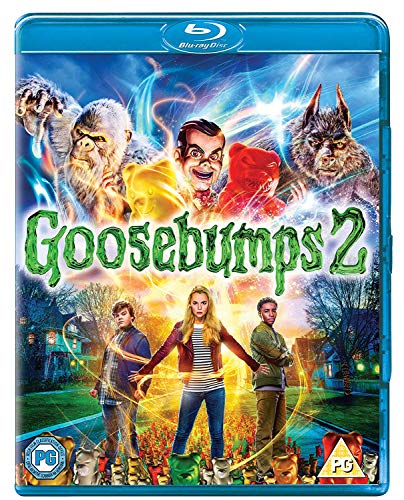 Goosebumps 2" Blu-ray cover featuring monsters, kids, and a spooky house.