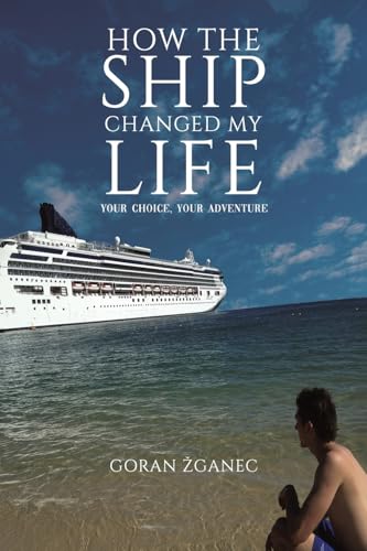Book cover with a large cruise ship and a person on a beach.