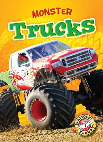A red and white Ford monster truck on a yellow background with book title.