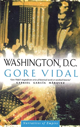 Book cover for Washington, D.C. by Gore Vidal featuring US flags and men.