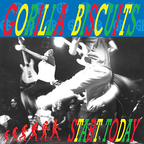Album cover: Gorilla Biscuits “Start Today” with a blurred concert photo.