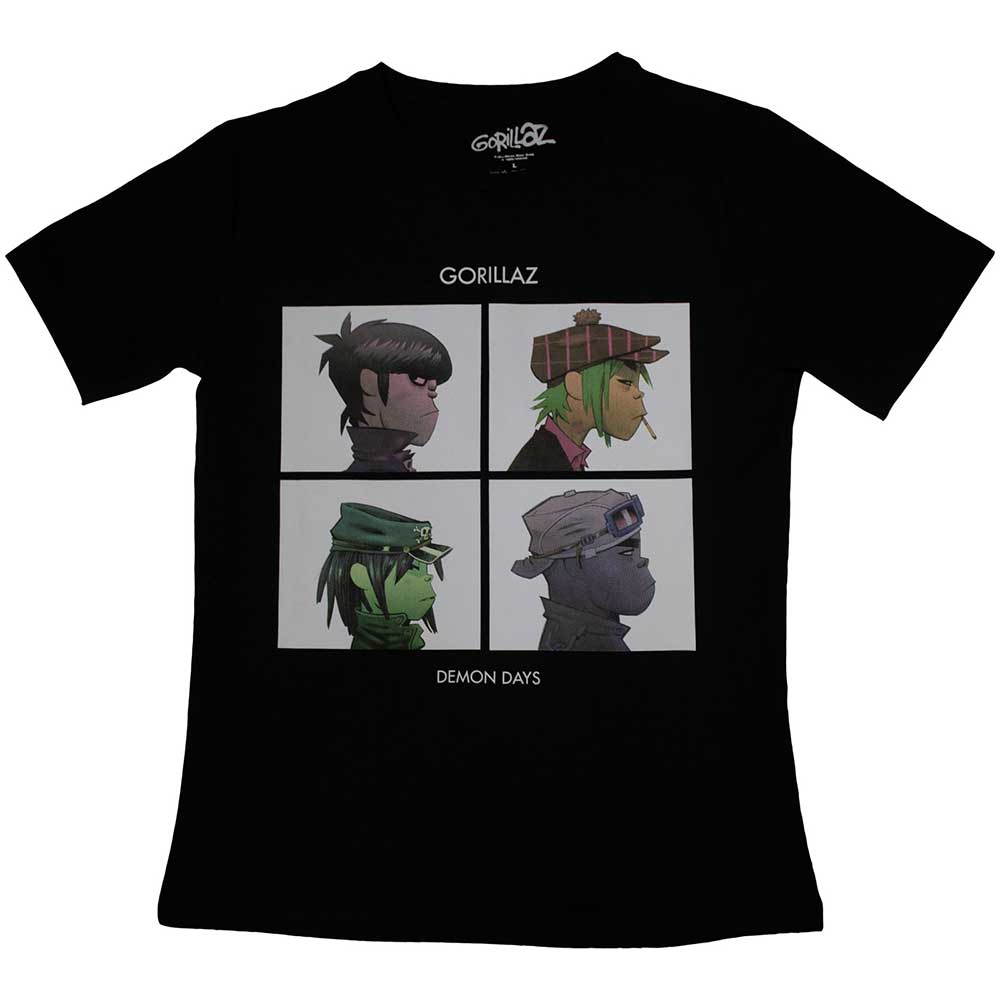 Black ladies' t-shirt featuring Gorillaz Demon Days album artwork, size XX-Large.