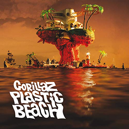 Album cover for Gorillaz’ “Plastic Beach” featuring a floating island.