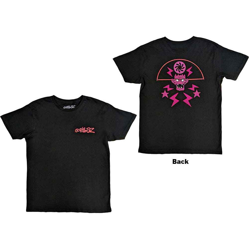 Black unisex t-shirt featuring a graphic design on the back with Gorillaz branding.