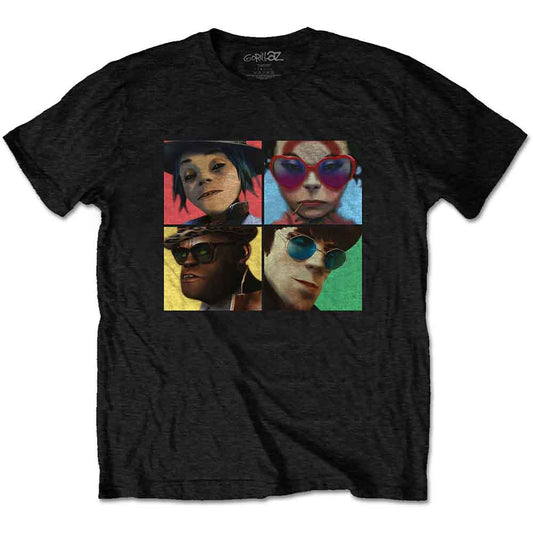 Navy t-shirt featuring colorful portraits of the Gorillaz band members.