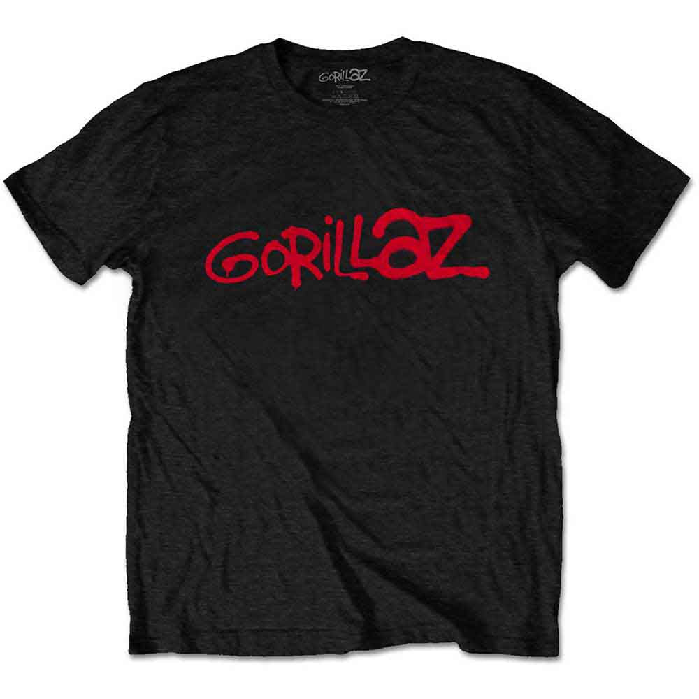 Small black t-shirt with white Gorillaz logo graphic on the chest.