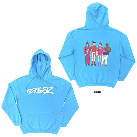 Dark pullover hoodie with Gorillaz "Cracker Island" album art on the back.