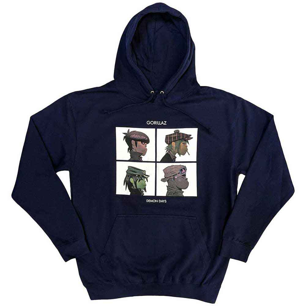 Black unisex pullover hoodie featuring the Gorillaz Demon Days album cover graphic on front.