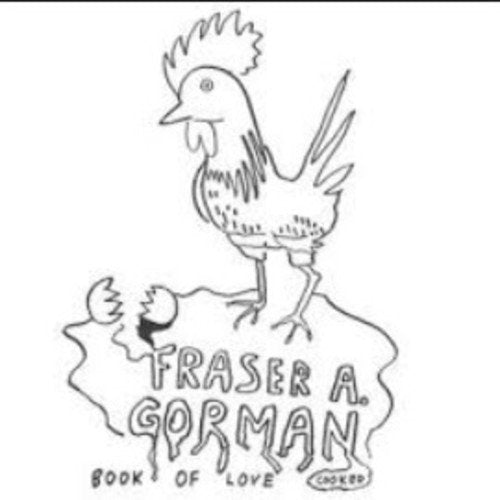 A black and white illustration of a rooster and chick with artist and album name.