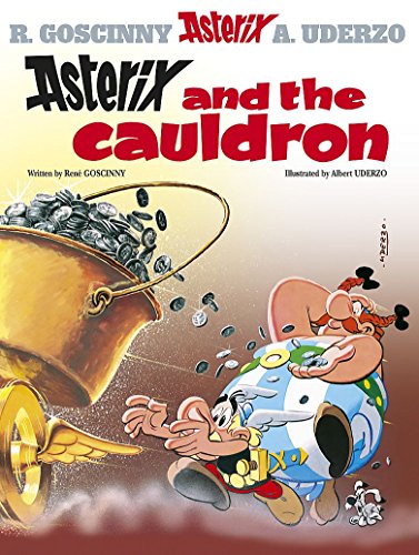 Asterix comic book cover featuring a large cauldron and characters.