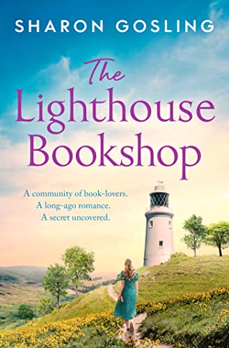 Book cover: "The Lighthouse Bookshop" with a lighthouse and woman walking.