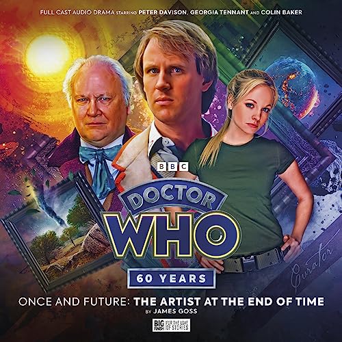 Doctor Who audio drama cover featuring three actors and a cosmic background.