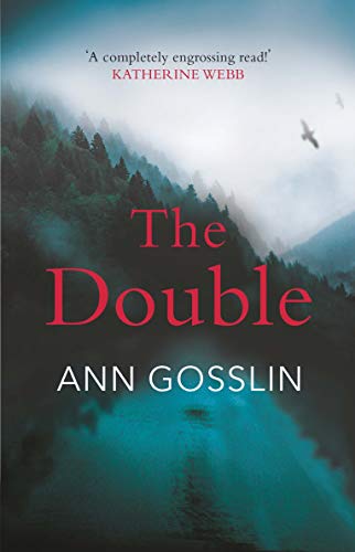 Book cover: “The Double” by Ann Gosslin, with misty mountain landscape.