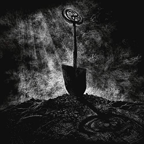 Black and white album cover with a shovel in a mound of dirt.