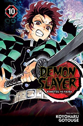 Tanjiro Kamado holds a sword on the cover of Demon Slayer volume 10.