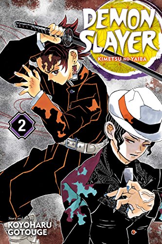 Manga cover featuring Tanjiro and a boy with a white hat, swords drawn.