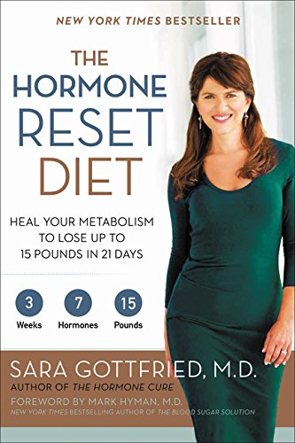 Book cover: "The Hormone Reset Diet" with a woman in green dress.