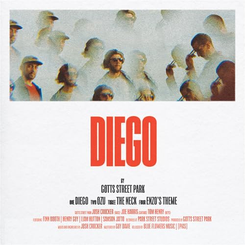 Album cover with a collage of faded figures above the red text DIEGO.