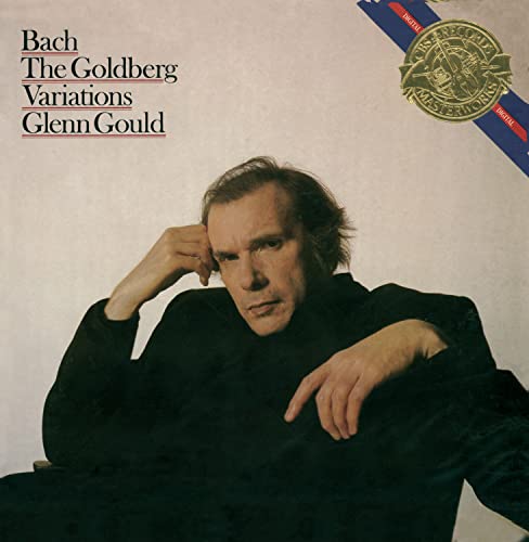 Glenn Gould portrait on album cover for Bach’s Goldberg Variations CD.