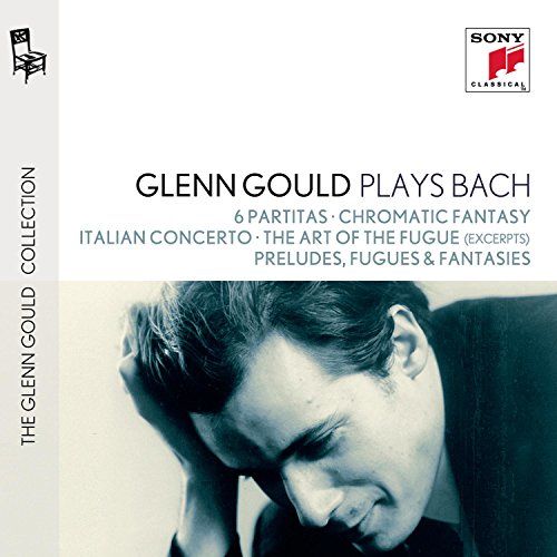 CD cover featuring Glenn Gould’s portrait and text listing Bach compositions.