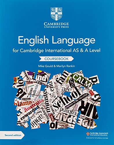 Blue textbook cover with “English Language” title and collage of newsprint.