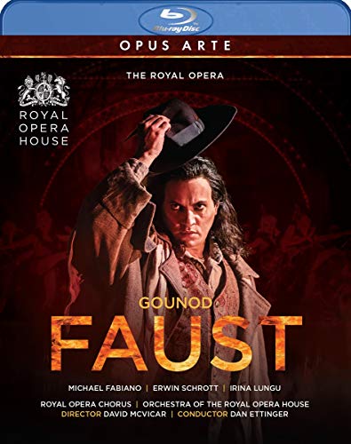 Blu-ray cover for Gounod's Faust featuring a man in a hat against dark background.