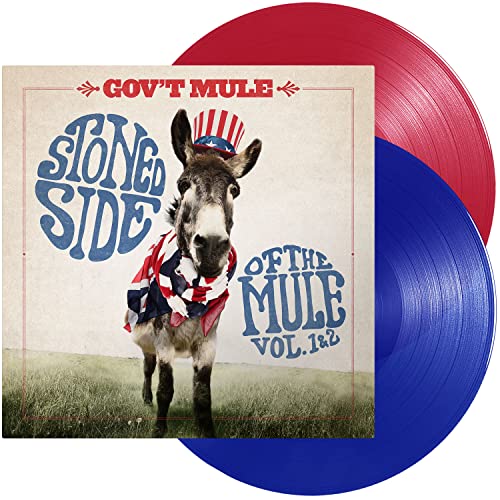 Gov't Mule vinyl album cover with a donkey and red and blue vinyl discs.
