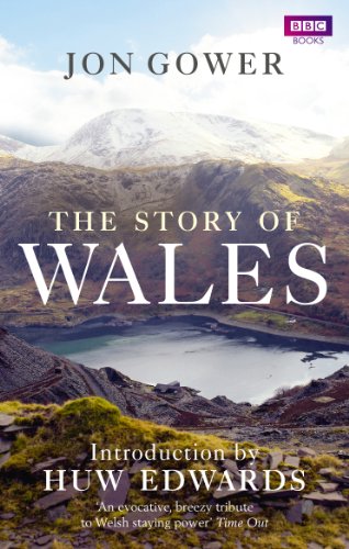 Book cover: "The Story of Wales" with a mountainous Welsh landscape.