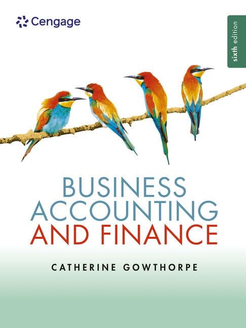 Textbook cover with colorful birds and title “Business Accounting & Finance”.