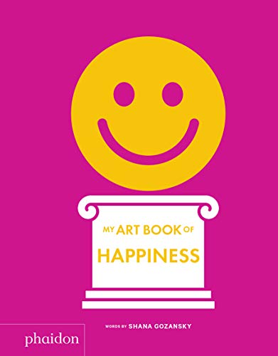 Bright pink cover with a yellow smiley face on a white pedestal.