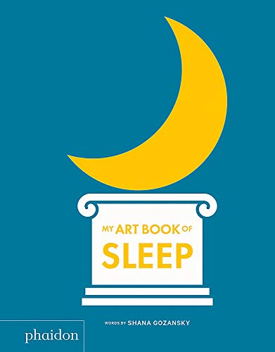 Book cover with a yellow crescent moon above a white classical pedestal on blue.