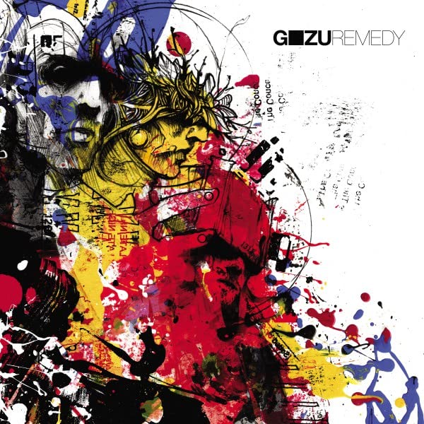 Album cover for Gozu’s “Remedy” with abstract paint splatters and a face.