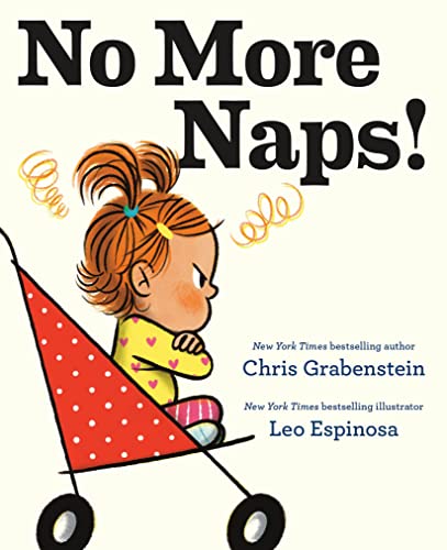Book cover: a frowning toddler in a red stroller, resisting sleep.
