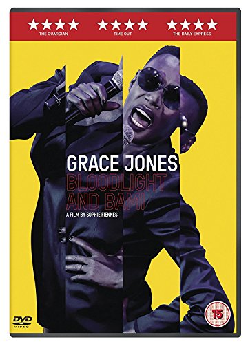DVD cover with singer Grace Jones on a yellow background, holding a microphone.