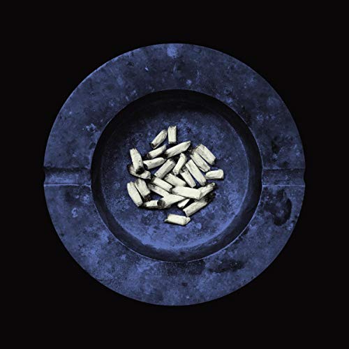 Blue ashtray filled with cigarette butts, album cover for "Stay Alive.