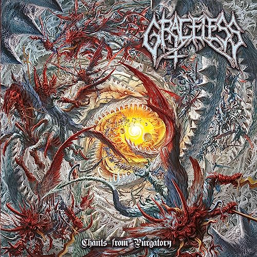 Dark, detailed album cover with demonic figures and a glowing sun.