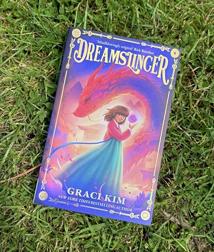 Book cover featuring a girl with a dragon, titled "Dreamslinger" by Graci Kim.