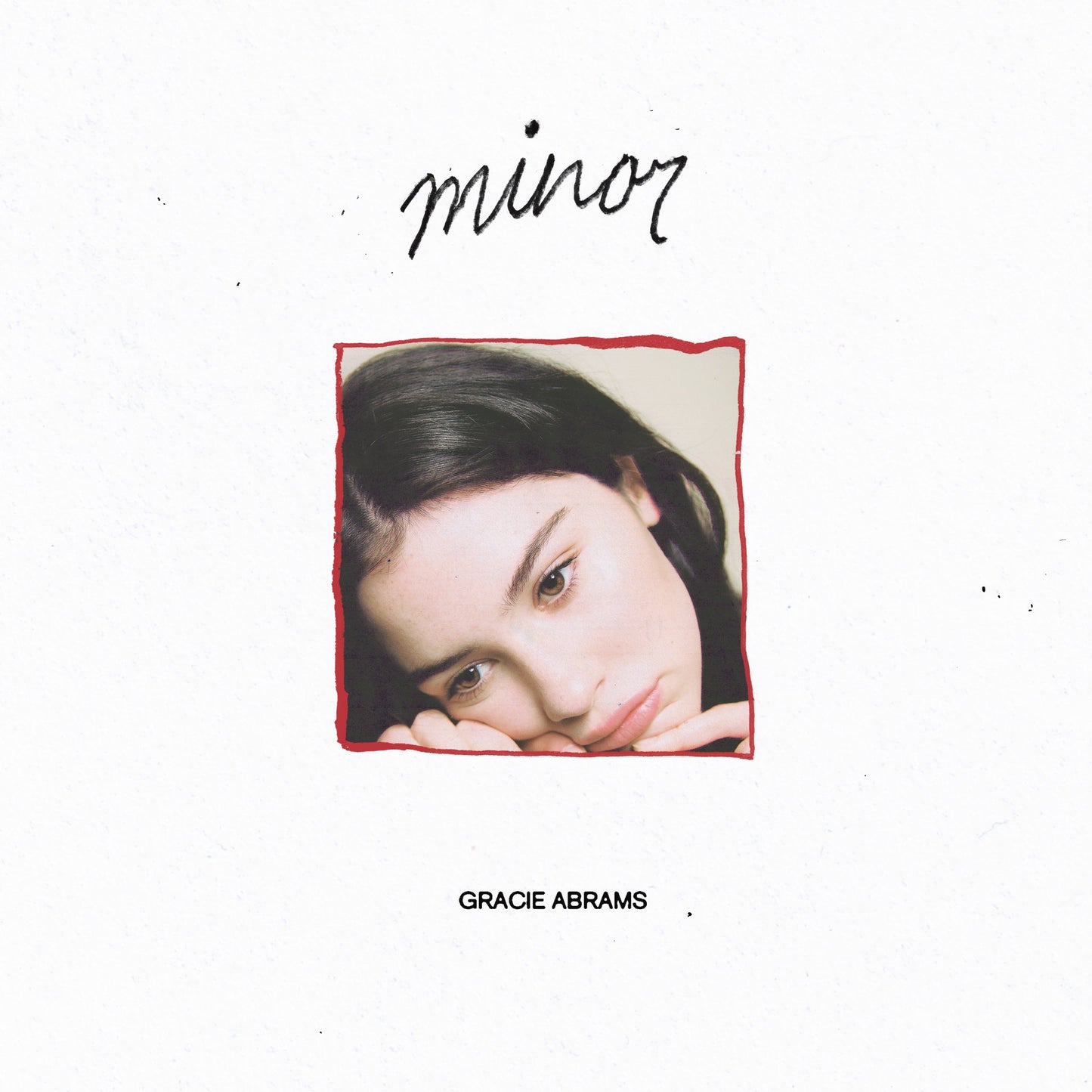 Gracie Abrams album cover: portrait in a red frame, white background.