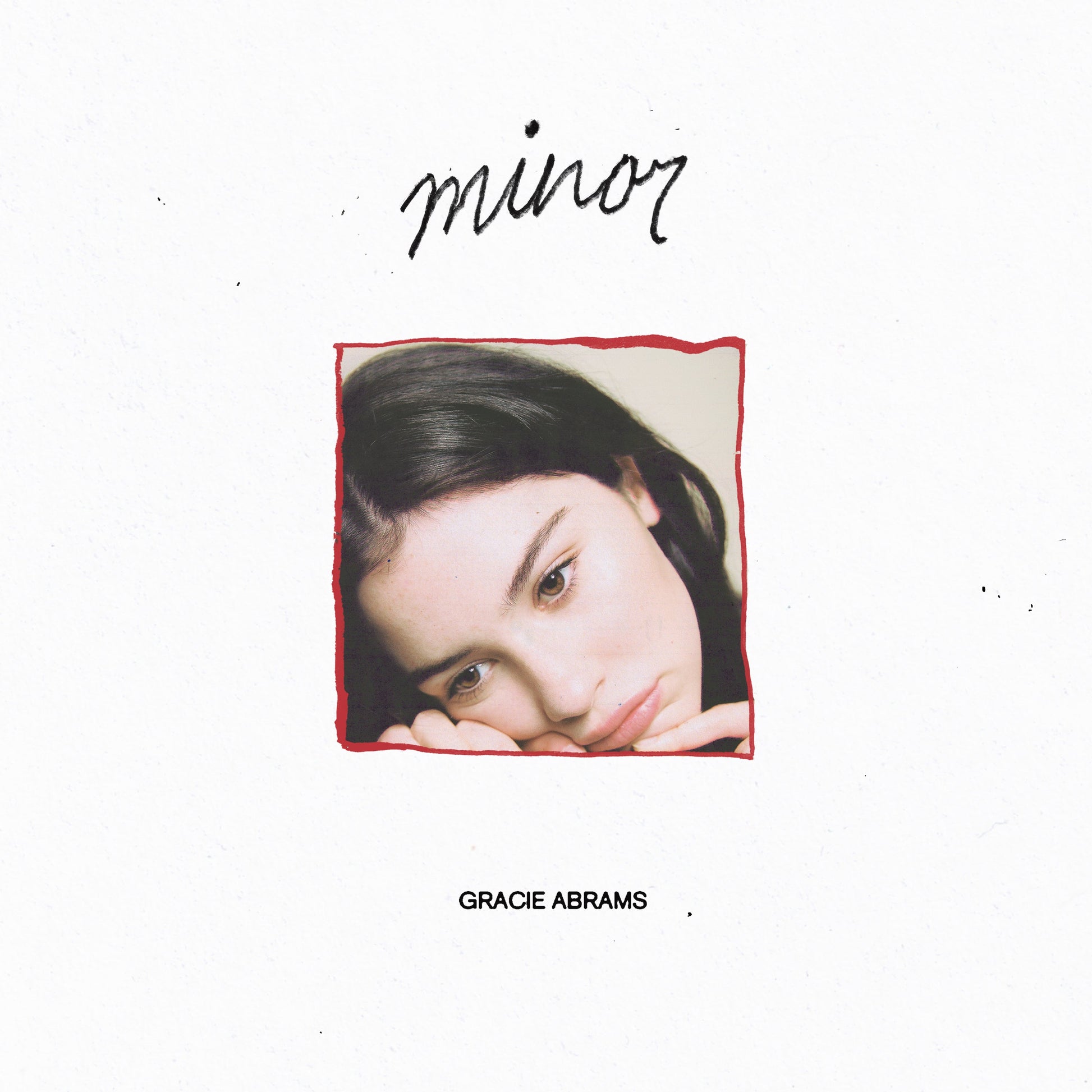 Gracie Abrams album cover: portrait in a red frame, white background.