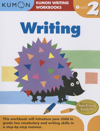 Kumon Grade 2 Writing workbook cover with hedgehog and pencils.
