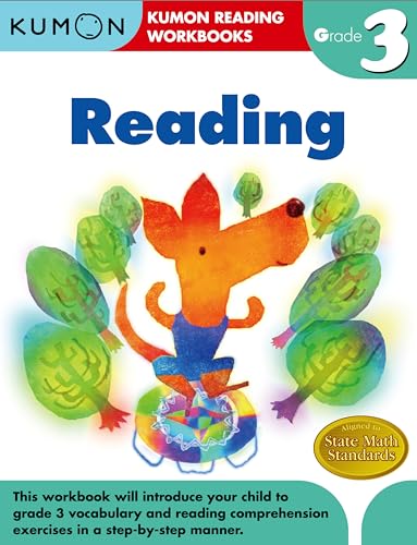 Kumon Grade 3 Reading workbook cover with cartoon fox and birds.