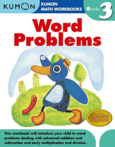 Kumon Grade 3 Word Problems workbook cover with a cartoon penguin.